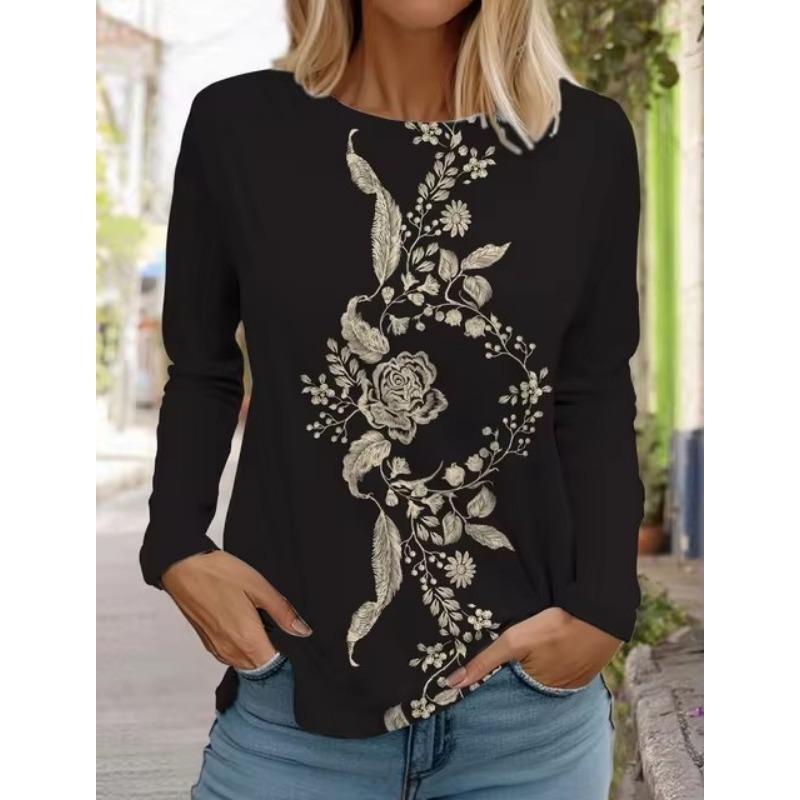 3D Print Women's Hawaiian Style Retro Fashion Tops Long Sleeve Round Neck Pullover Casual Long Sleeve T-shirt Designer