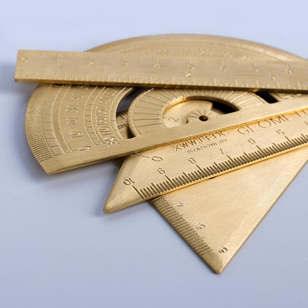 Vintage Brass Straight Ruler For Students Creative Metal Triangle Ruler Protractor Stationery Measuring Tool School Supplies New