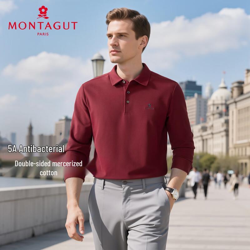 MONTAGUT Men's 5A Antibacterial Long Sleeve Pique Polo Shirt