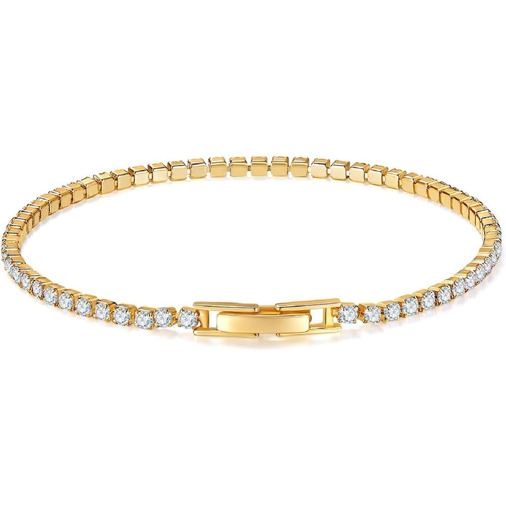 Tennis Bracelet | 2mm 14K Gold/White Gold Plated Cubic Zirconia Silver, Gold Bracelets for Women | Elegant CZ Tennis Bracelet for Women, Thin,
