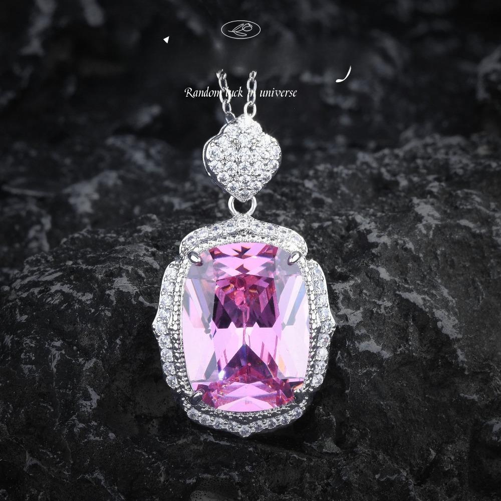Elegant Vintage Pink Diamond Pendant Necklace Pink Crystal Ring Gemstone Earrings Jewelry Set