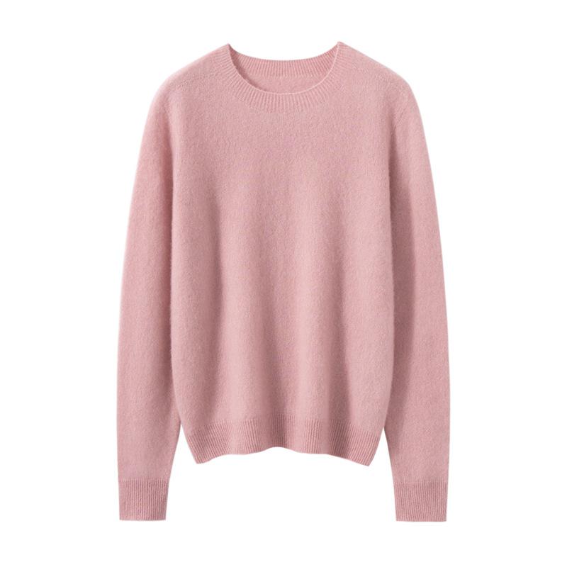 Women's Solid Color Cashmere Round Neck Loose Pullover Base Layer Sweater
