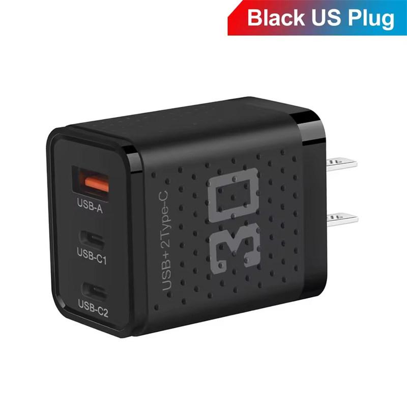 USB Type C Charger 30W 3 Port Fast Charging Phone Charger Adapter For iPhone Samsung Xiaomi Huawei QC3.0 EU/US Plug Wall Charger