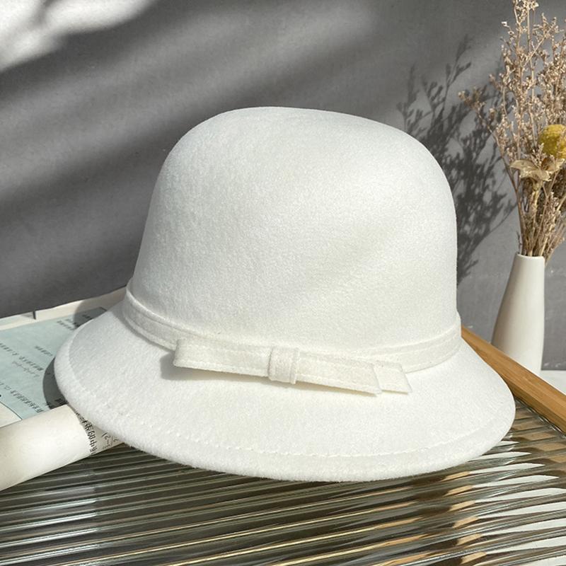 2023 Autumn And Winter New Bucket Basin Of Bowknot Wool Hat Female Warm Fashion Female Warm French Retro Fedoras Hat