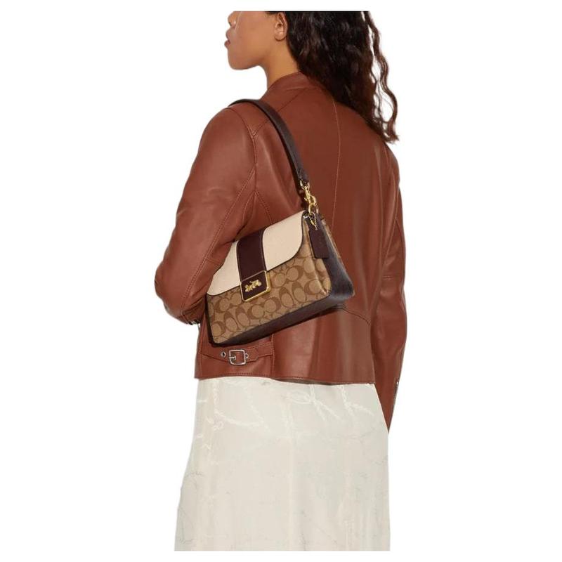 COACH shoulder bag Grace Series 26 classic presbyopic all-over signature logo embossed charm, artificial leather, armpit bag, hand-held crossbody bag