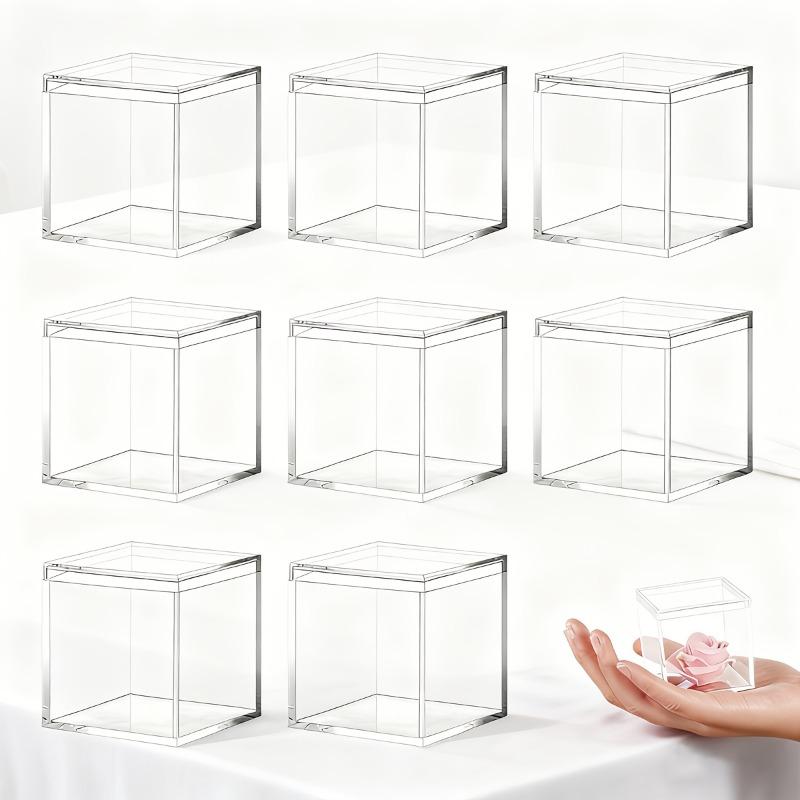 8pcs Transparent Acrylic Box Set with Lid Dustproof Lidded Square Plastic Storage Container Versatile Home Organization Supplies