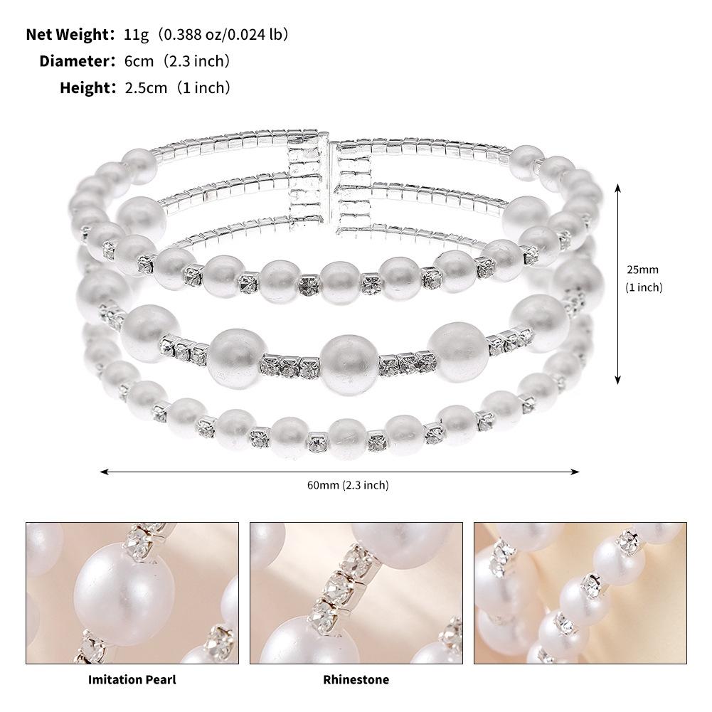 Luxury Rhinestone Pearl Wide Open Cuff Bracelet For Women Stylish Stretch Bangle Fashion Versatile Jewelry Gift