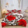 3pcs Romantic Leopard Butterfly Rose Pattern Duvet Cover HD Digital Printing Bedding Set For Home And Dorm Use