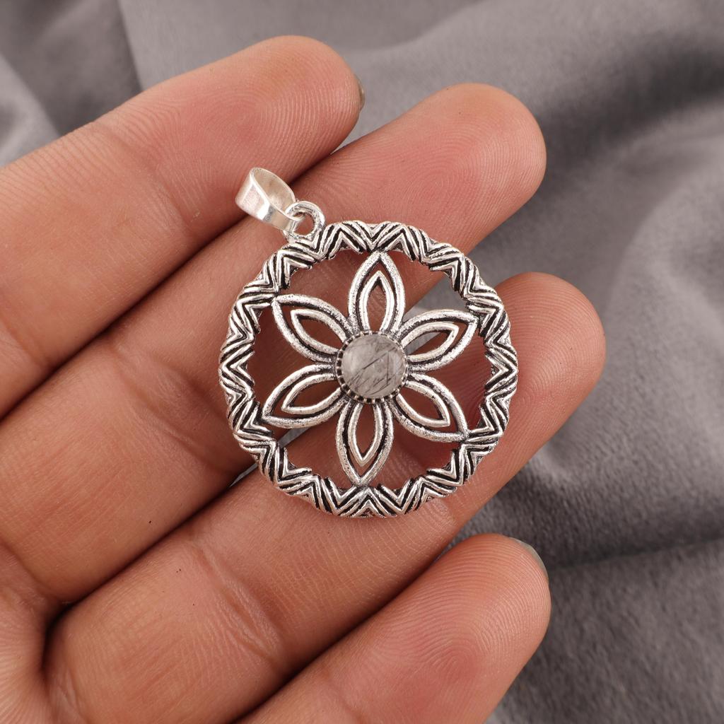 Black Rutile Pendant, 925 Solid Sterling Silver Gemstone Jewelry, Handmade Pendant, For Thanksgiving