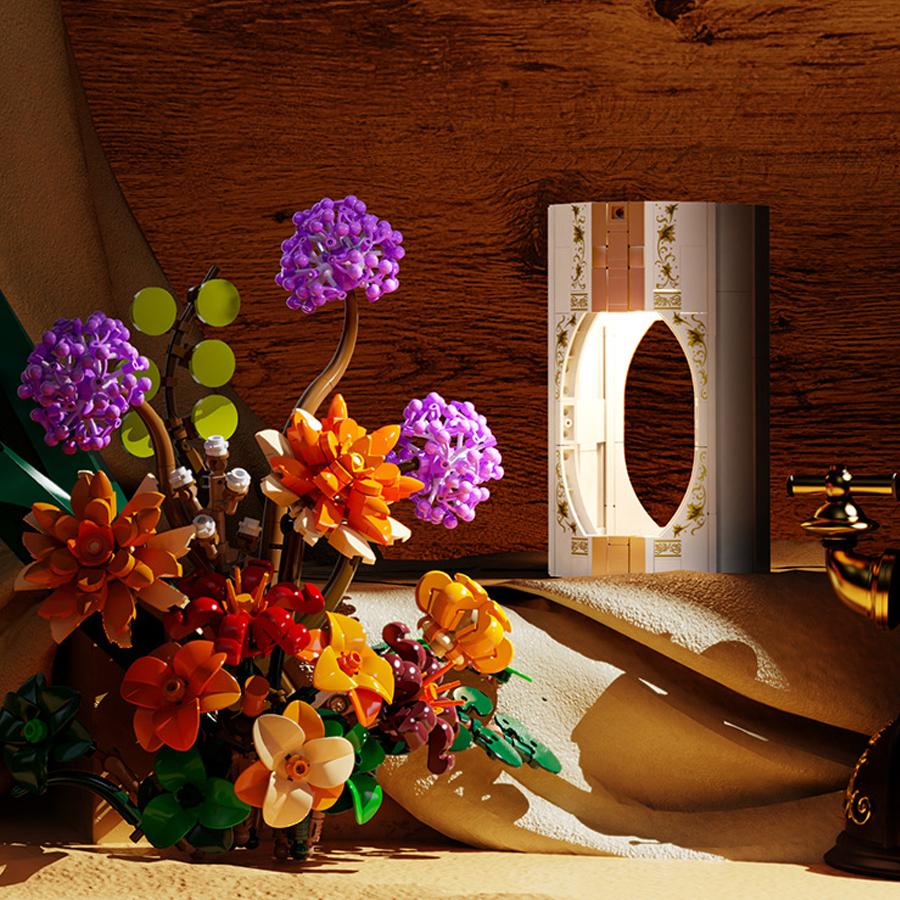 New Year Home Decor Artificial Flower Bouquet Building Blocks With Luminous Vase MOC Flowers Blocks DIY Kids Toys