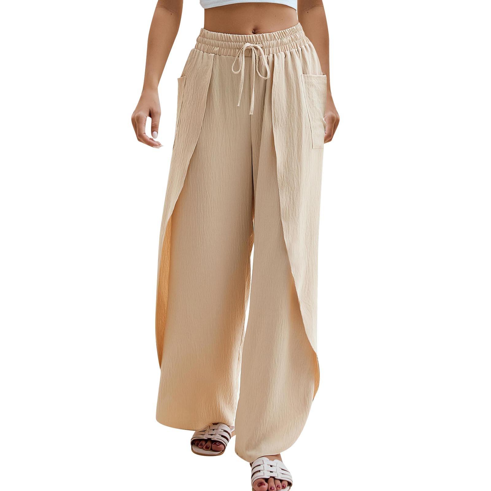 

Женские повседневные брюки, однотонные широкие брюки с высокой талией и карманами