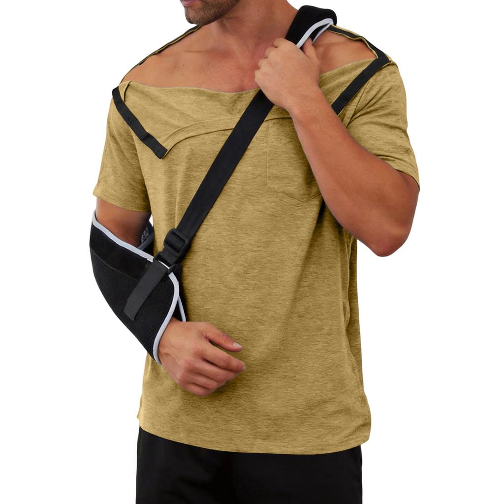 Camiseta de Recuperación Post-Cirugía para Hombres Cierre Completo de Broches Manga Corta Diseño Desgarrable Ropa Adaptable para Cuidado Médico