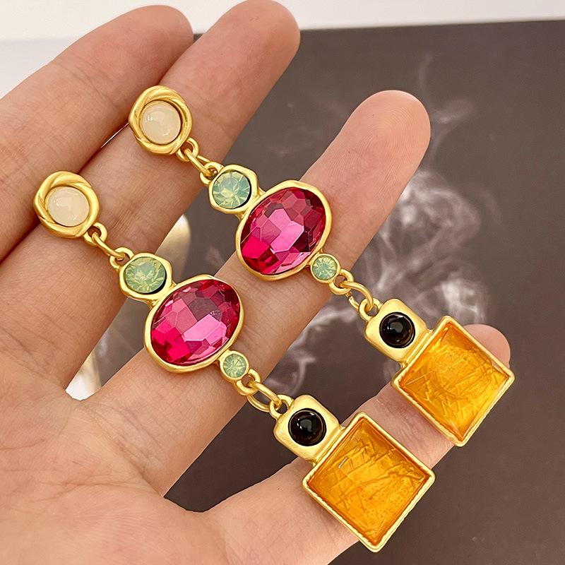 Vintage Blue Glass Bow Earrings - Retro Design Ornament