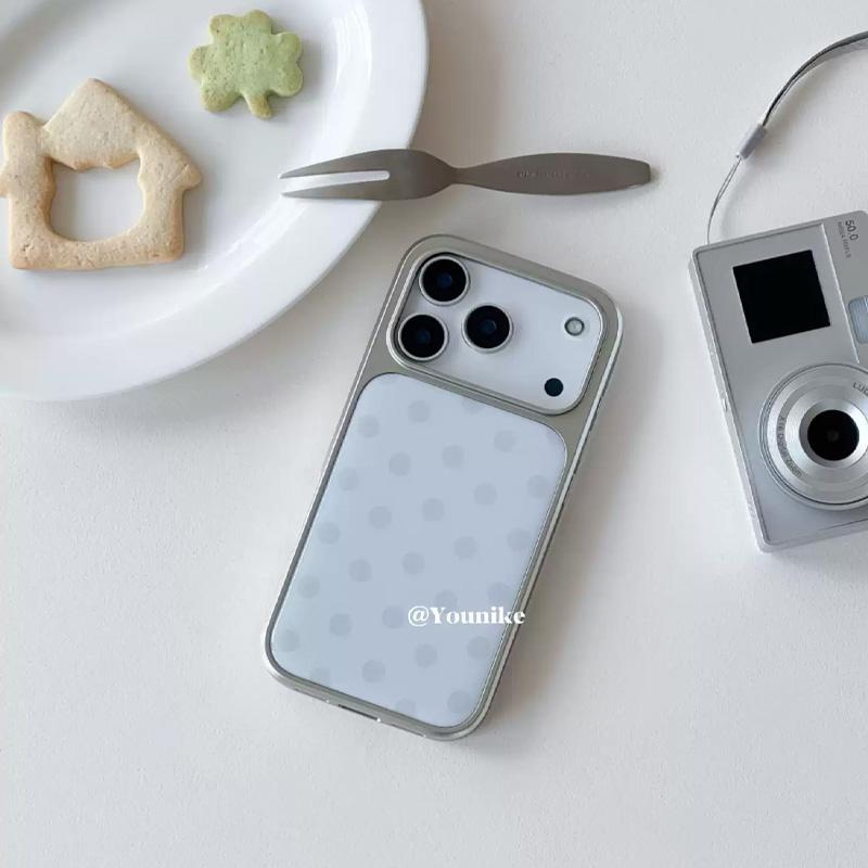INS Coréen Mode Bleu Pois Éléments Résine Coque de Téléphone Pour iPhone 17 Air 11 12 13 14 15 16 Pro Max Y2k Simplicité Coque Rigide