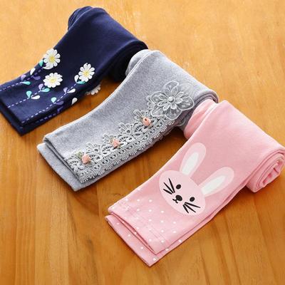 Mädchen Leggings im Prinzessinnenstil mit floraler Stickerei und Hasenprint für Frühling & Herbst