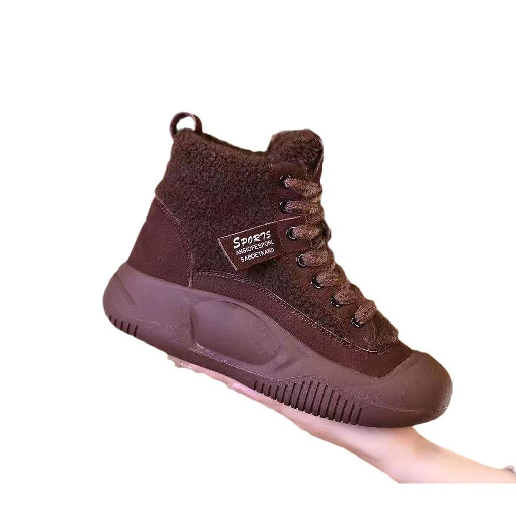 Autumn and winter velvet versatile cotton boots foreign thick-soled fluffy shoes flat-soled soft-soled casual snow boots women