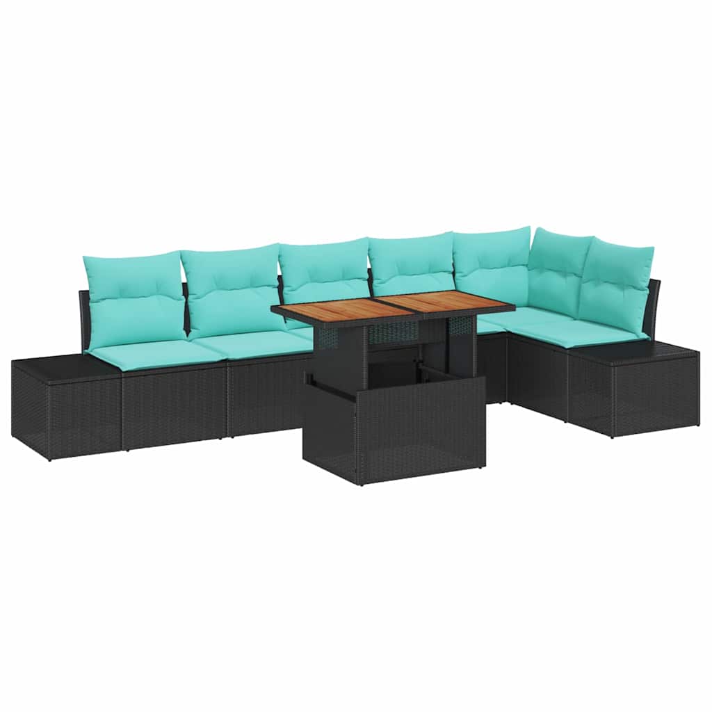 Garden Dining Set with Cushions 7 pcs Black and Teal