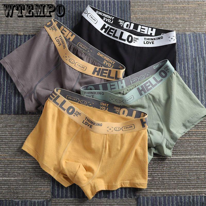 4pcs Men's Underwear Men's Boxer Shorts Mid Waist Comfortable Breathable Shorts Trendy Four Cornered Underwear Boxer Brief