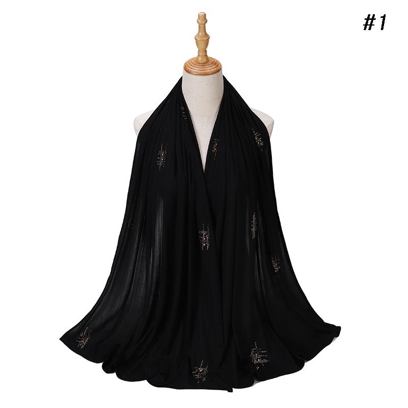 Muslim Crinkle Ribbed Jersey Rhinestone Hijab Plain Scarf Crepe Hijab Soft Islamic Shawls Wraps Headband Voile Femme Musulman