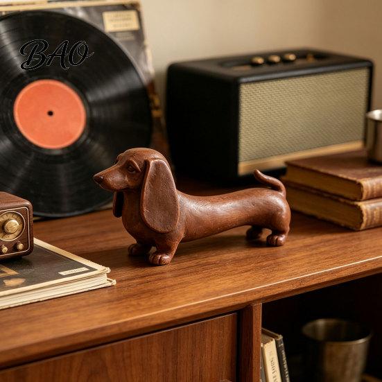 Modern Minimalist Room Accents Vintage Dachshund Dog Figurine, Wiener Statue, Rustic Animal Tabletop Cute Sculptures for Home Decor Ornament,