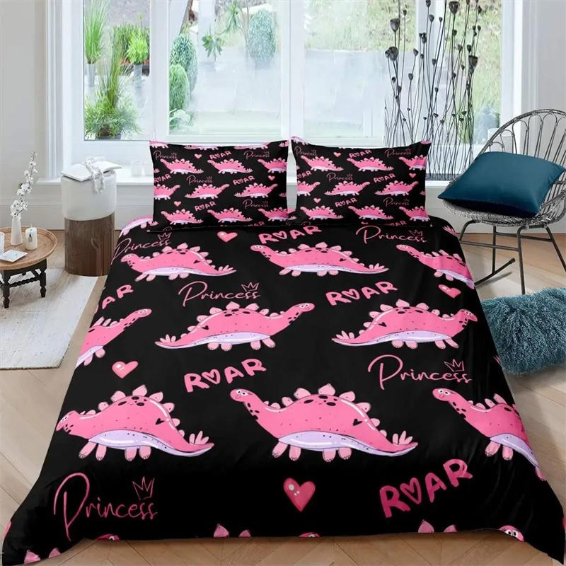 3D Small Dinosaur Cartoon Cute Simple Bedding Set Couple King Single Size for Kids Children Polyester Quilt Cover Pillow Case