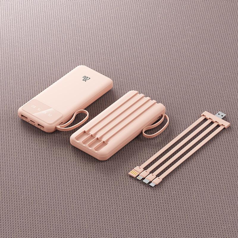 20000mAh Portable Power Bank with Built-in Cable Large Capacity Fast Charging Mobile Power Bank