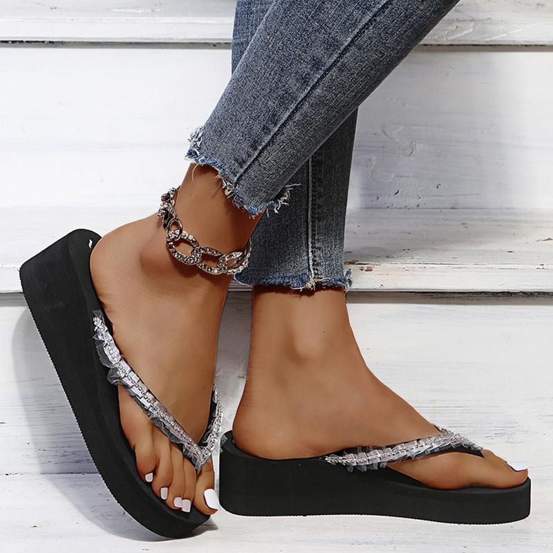 Fashion Women's Fashion Wedge Flip Flops Lightweight Clip Toe Platform Sandals Woman Summer Thick Sole Comfort Beach Slipeprs Plus Size
