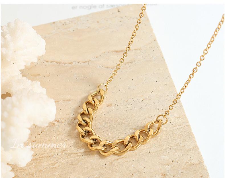 European & American Bold Thick Chain Patchwork Necklace for Women - Hip Hop Trend, 18K Gold-Plated Titanium Steel Jewelry