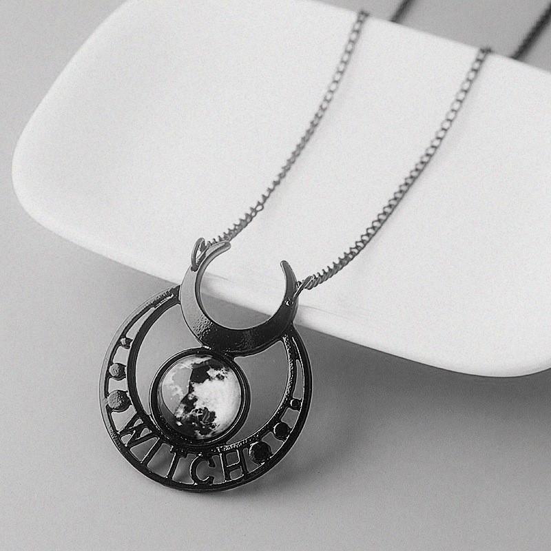 Punk Gothic Moon Necklace With Blue Stone And Cross Chain For Women