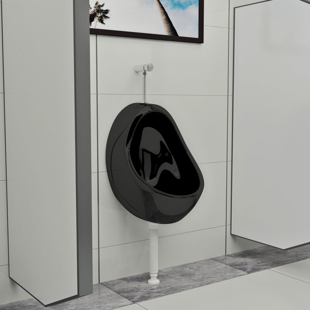 Vidaxl Hängendes Urinal mit Spülventil, Keramik, Schwarz