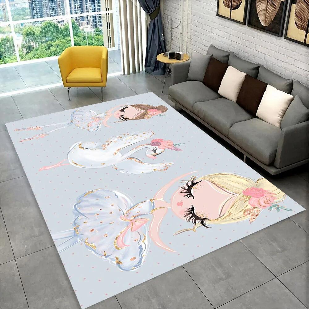 Cute Ballet Girl Ballerina Cartoon Area Rug,Carpet for Home Living Room Bedroom Sofa Doormat Decor,kids Play Non-slip Floor Mat