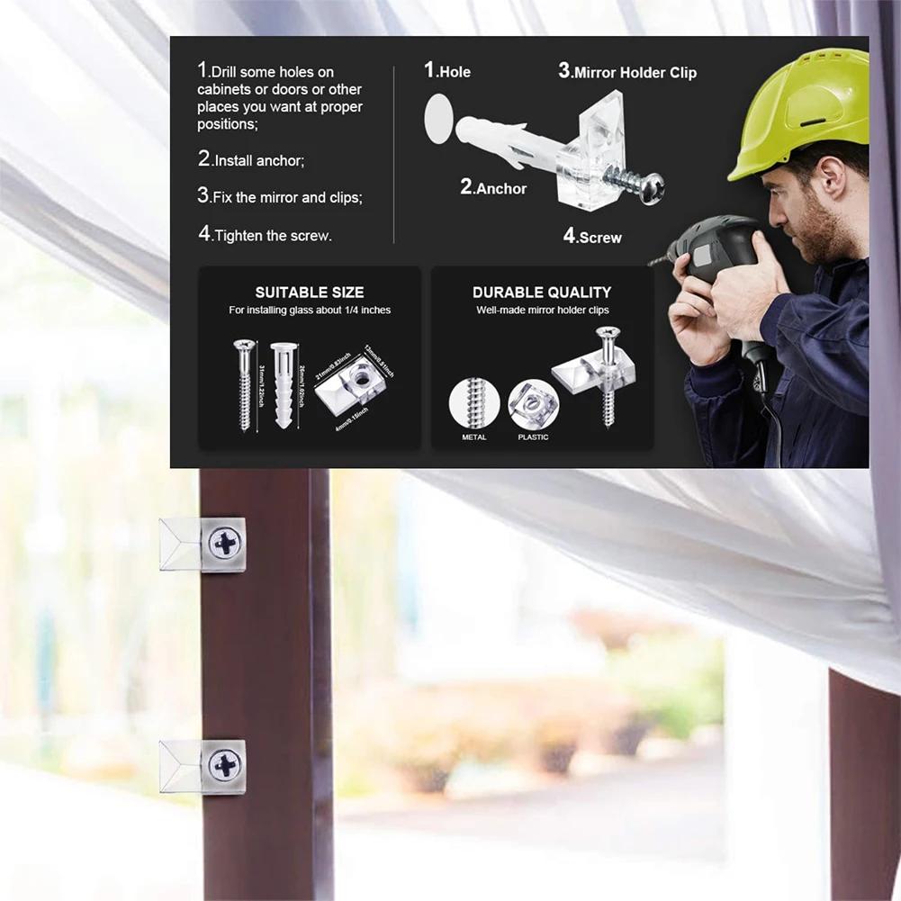Practical Mirror Mounting Kit 20 Sets of Mirror Holder Clips Lightweight Plastic Clips with Screws and Anchors