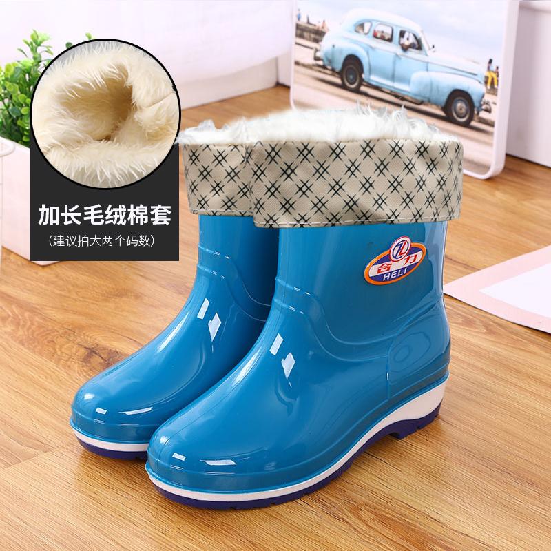 Short Rain Shoes Women's Non-slip and Wear-resistant Water Shoes Waterproof Glue Shoes Fleece Warm Water Boots Labor Protection Medium Tube Horse