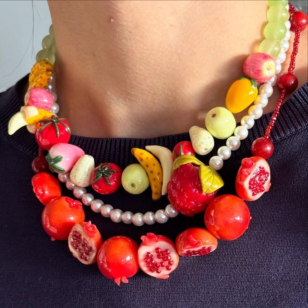 3D Fruit 3D Fruit Necklace Colorful Fruit Beaded Chain Necklace Handmade Necklace Party Use