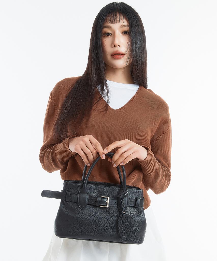 Badgigi Belt Leather Mini Tote Bag, Black