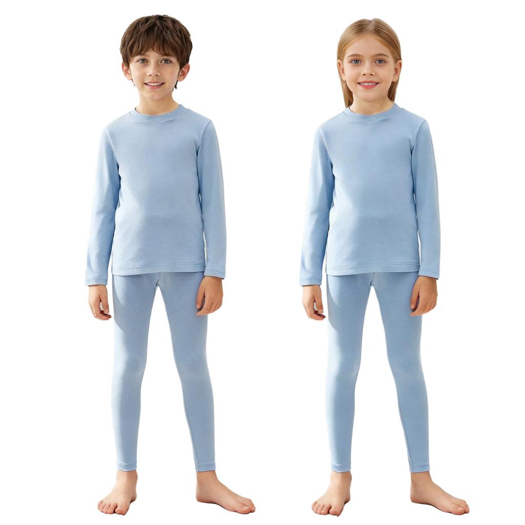 Dětská termo prádlová souprava o 2 kusech: Teplý kulatý výstřih s dlouhým rukávem a legíny s elastickým pasem pro dívky a chlapce Zimní oblečení na spaní