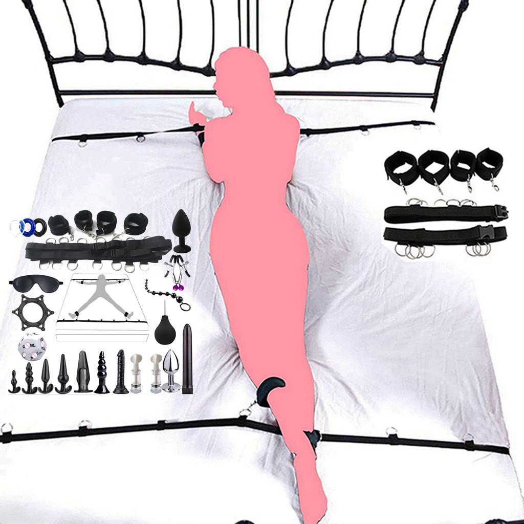 23pcs Sex Toy Set Bed Restraint Eyeblinder Dice Ana Plug Nipple Clamp Tool Kit SM Dick Ring Enema Dildo Butt Plug Vibrator