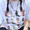 Stiefel Western T-Shirt Damen Sommer Locker Vintage Boho Texas T-Shirt Cowgirl Cowboy Niedliche Grafik-T-Shirts Hippie T-Shirts Retro