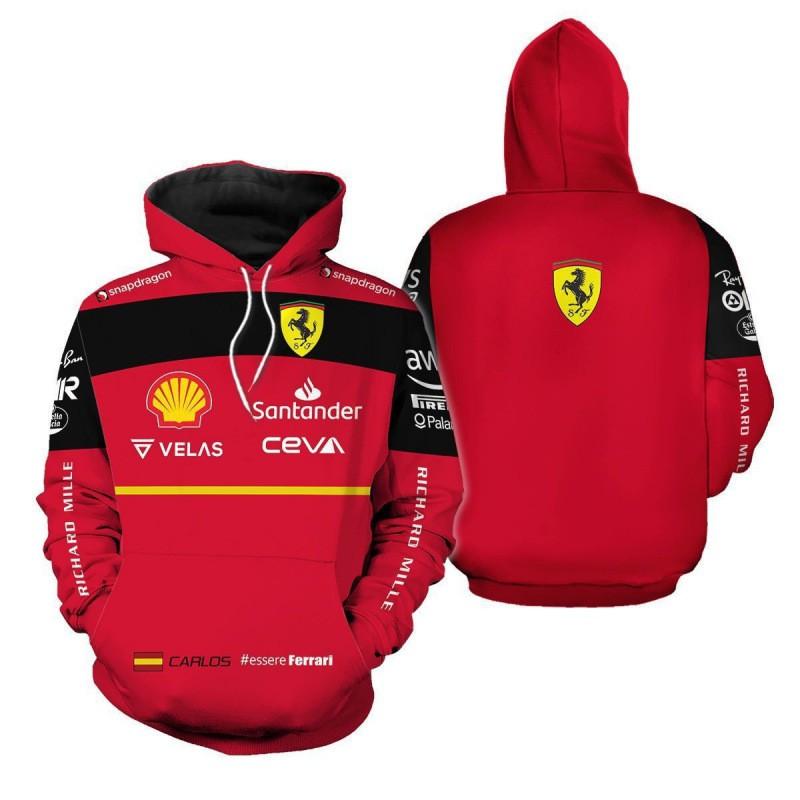 Ferrari Hoodie 3D Print Carlos Driver Team F1 Sweatshirt Youth Loose Fit Sportswear