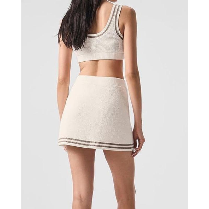 Womens Waffle Knit Casual Sports Tennis Skirt Set For Outdoor Activities