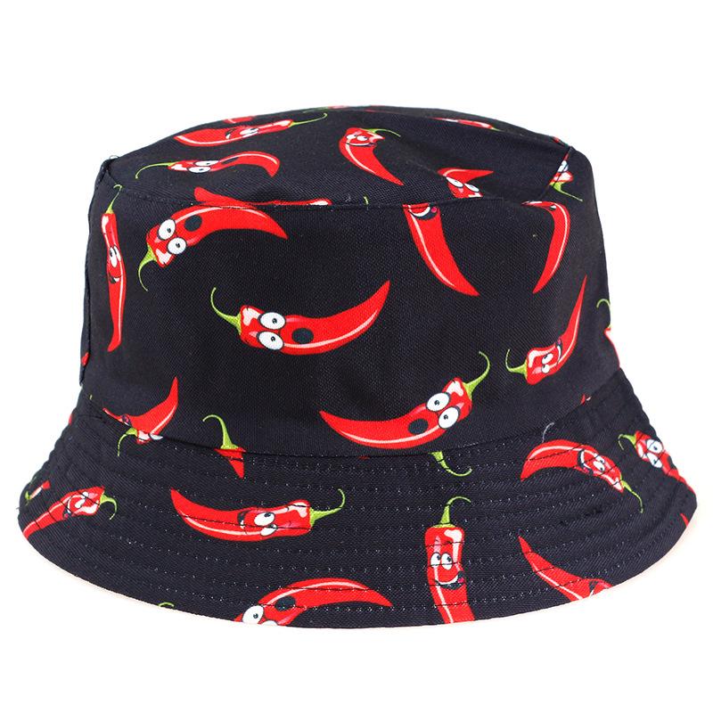 

Новая летняя двусторонняя панама с принтом чили для мужчин и женщин, уличная шляпа от солнца, модная шляпа-горшок с принтом M（56-58cm）