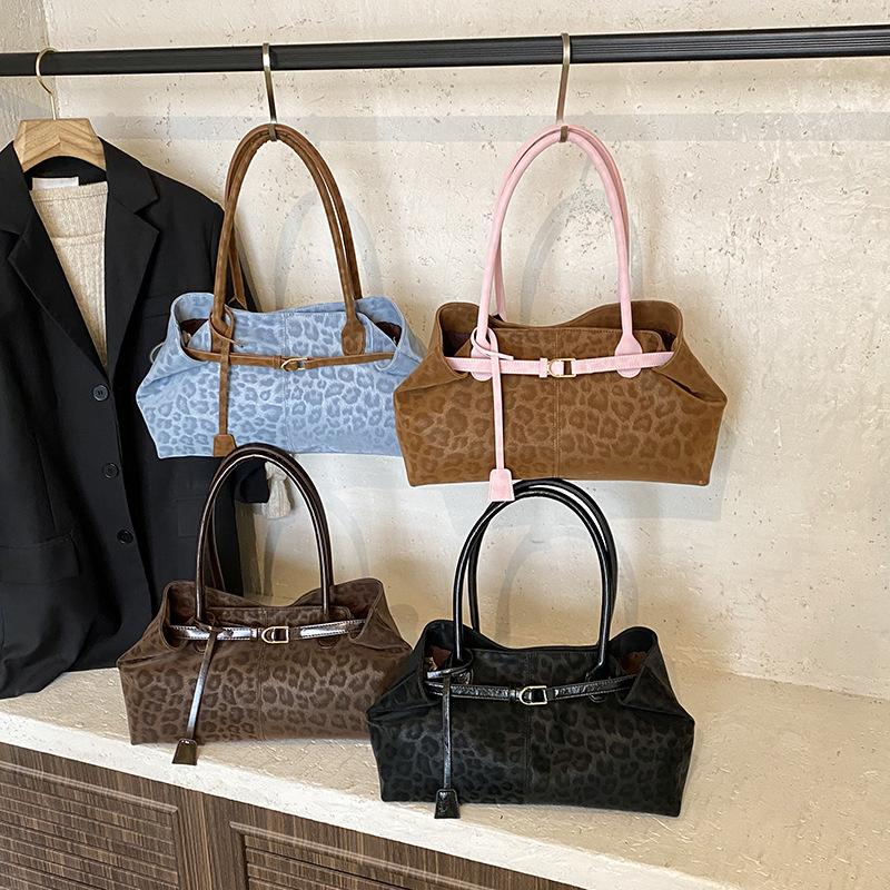 Leopard Print Belt Buckle Underarm Shoulder Bag,Vintage Large Capacity Women Tote Bag,2026 Autumn Winter New Top Handle Handbag
