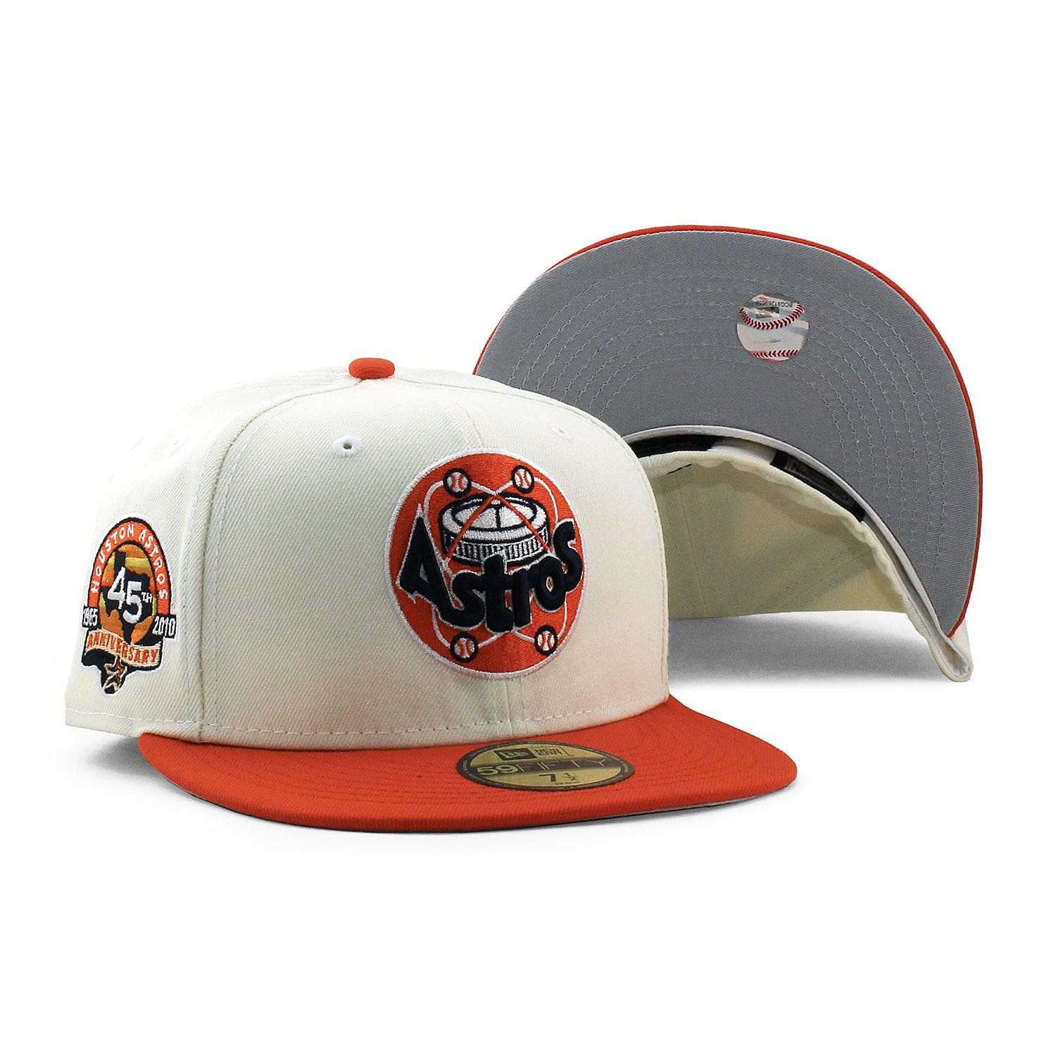 

[New Era] Cap 59FIFTY Houston Astros MLB 45TH ANNIVERSARY GREY BOTTOM FITTED CAP CREAM HOUSTON ASTROS 5950 Hat Color Bottom Sz 7-14 [Used]