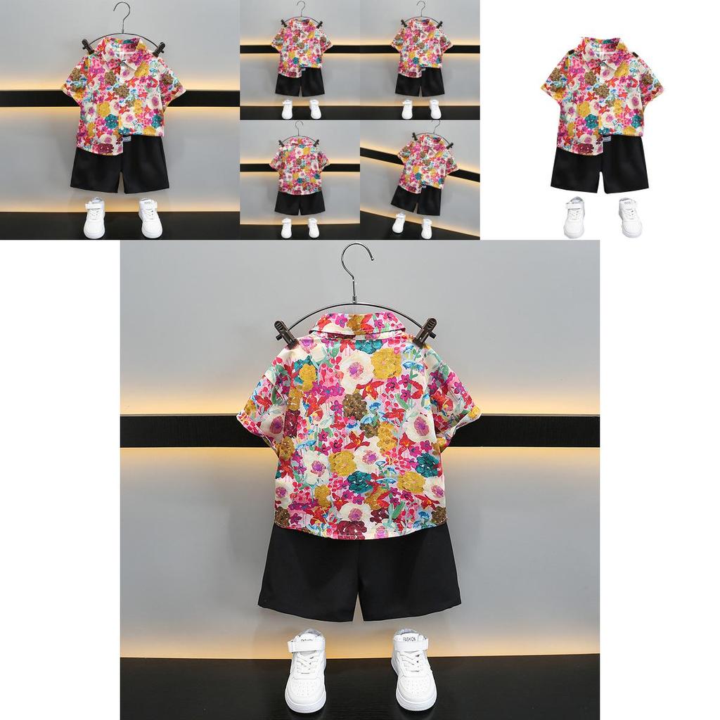 Stylish Boys Summer Short Sleeve Shirt Set For Kids With Floral Design And Soft Fabric