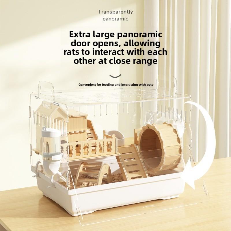 Transparent Hamster Cage Luxury Villa for Syrian Dwarf Gerbil Mouse Enclosure Tank Acrylic Rodent Habitat Cage with Accessories