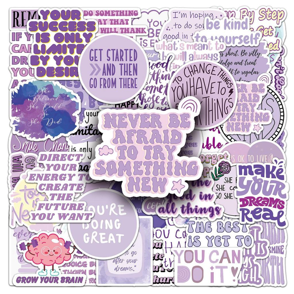 50 Purple Inspirational English Sentences Graffiti Stickers Personalized Creative Decoration Mobile Phone Water Cup Guka Stickers