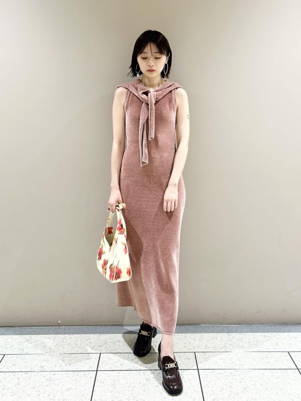 Lily Brown Bowtie Knit Hoodie Dress Pink (LWNO251058) Women's