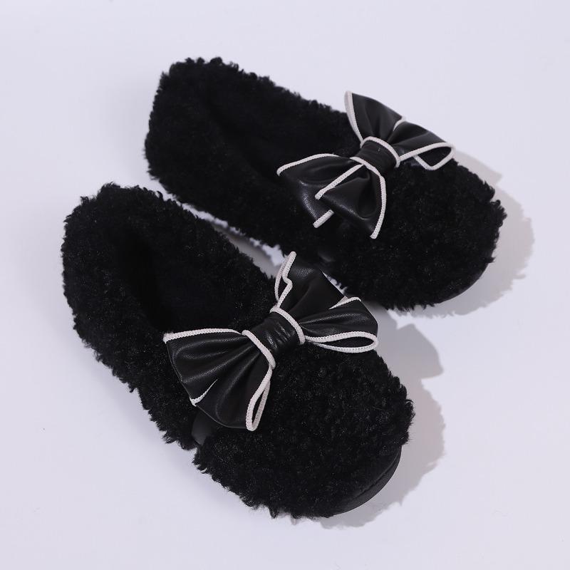 Cross-border versatile bow Doudou shoes fluffy bag heels home warm plush cute non-slip casual shoes