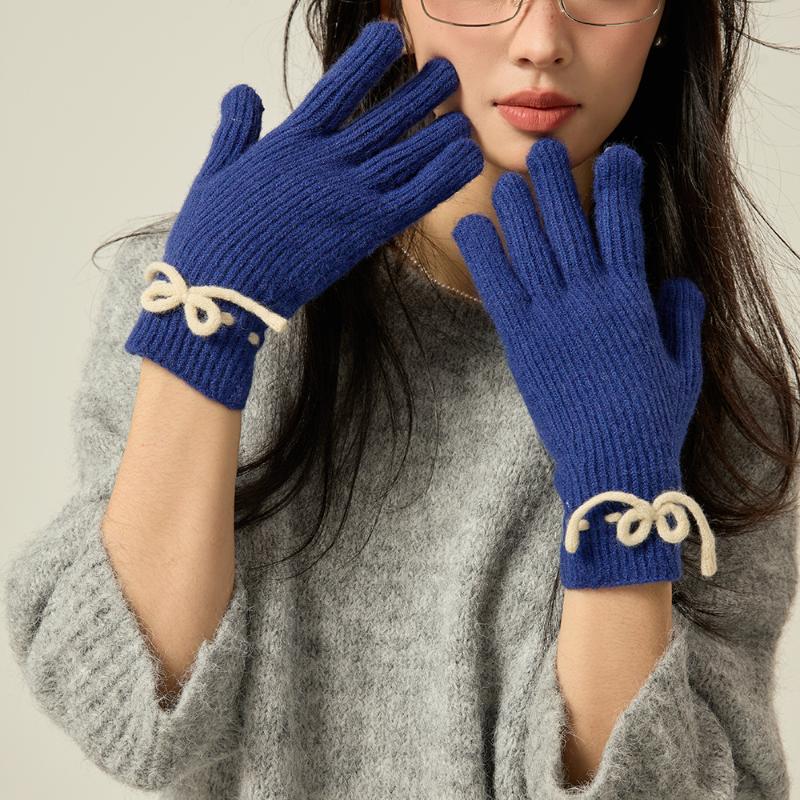 Damen Strick Schleifenhandschuhe Winter Warm Touchscreen Handschuhe Vollfinger Kawaii Japanische Jk Fahrradhandschuhe Y2K Accessoires