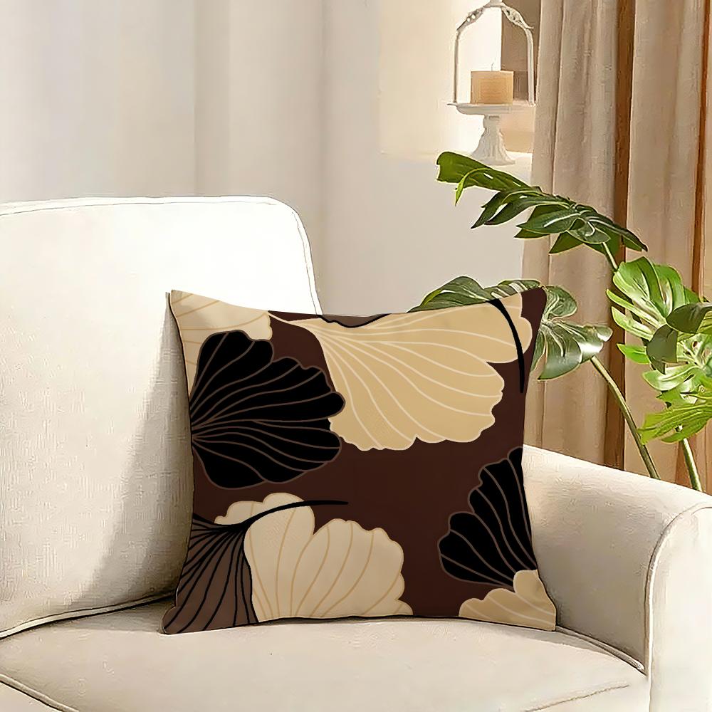 Ginkgo Leaves Printed Cushion Cover Reversible Plush Pillow Cover Soft Fluffy Home Decor for Sofa Bedroom